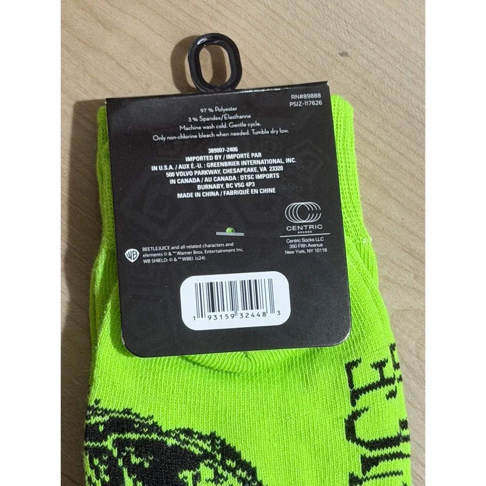 Beetlejuice Crew Socks Neon Green 6-12 Unisex Recently Deceased Movie Goth NEW